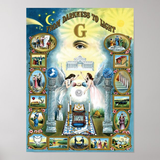 Masonic Poster från mörkret till Light Freemasonry (Framsidan)