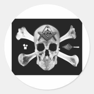Masonic Skull & Bones, Square and Compass, Trowel Runt Klistermärke