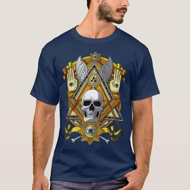 Masonic Skull Freemason Illuminati Öga Esoteric T Shirt (Framsida)