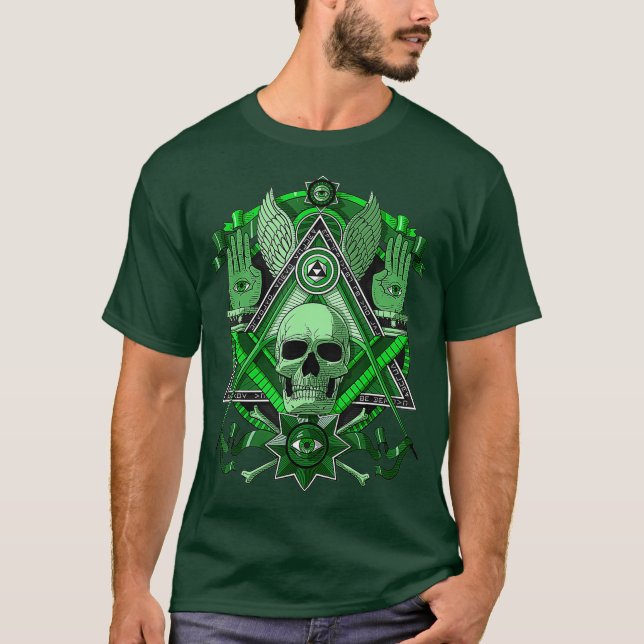 Masonic Skull Illuminati Öga Freemason Esoteric T Shirt (Framsida)