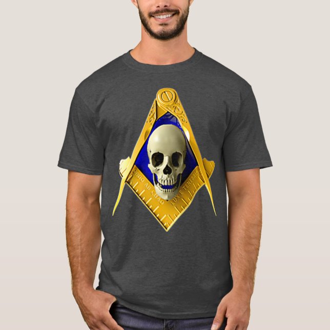Masonic Square Compass Skull Freemason T Shirt (Framsida)