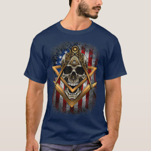 Masonic USA American Flagga Skull Square Compass T Shirt