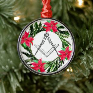 Masonisk Frimurare Mureri Krans Poinsettia Julgransprydnad Metall