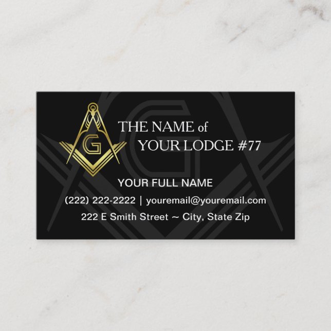 Masoniska Affärskort | Black and Guld Freemason Visitkort (Framsida)