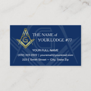 Masoniska Affärskort   Flodblå Guld Freemason Visitkort