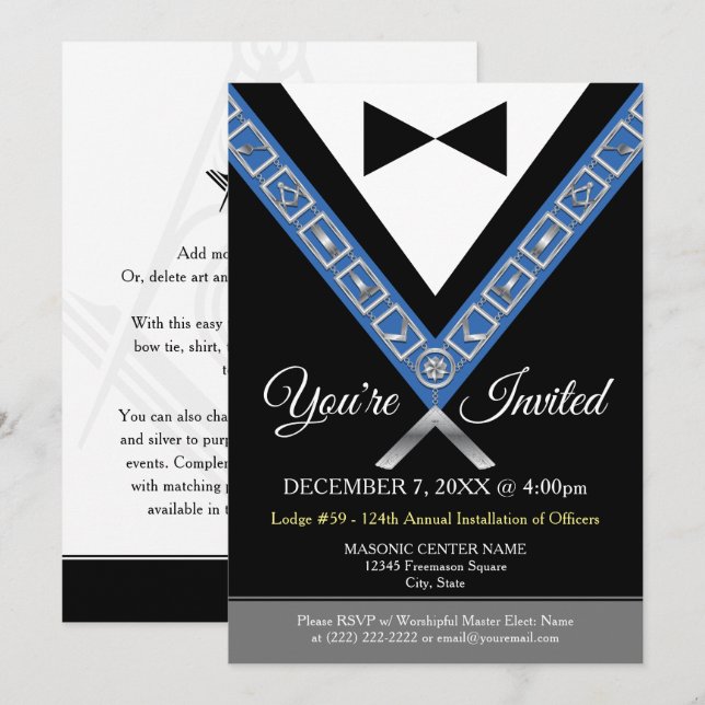 Masoniska inbjudningar | Freemason Tuxedo Jewel (Fram/baksida)