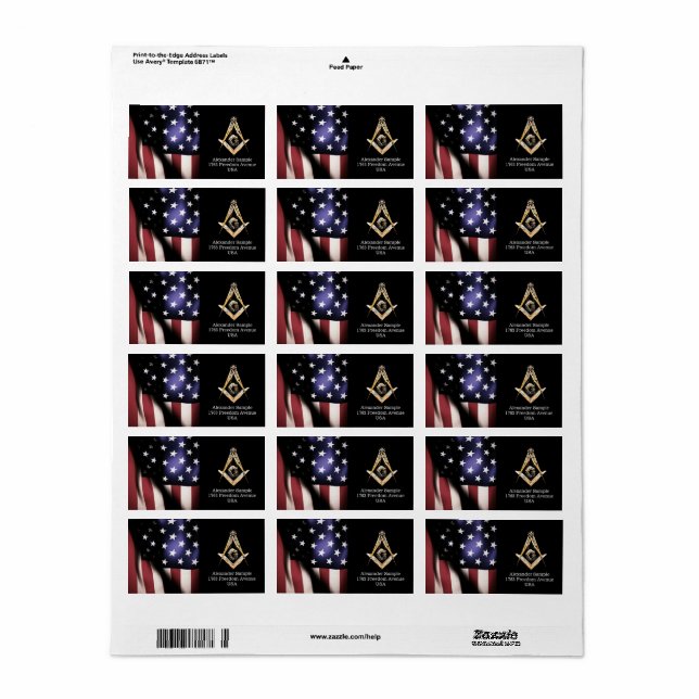 Masoniska minder (gulaktig) adressetikett (Helt Ark)