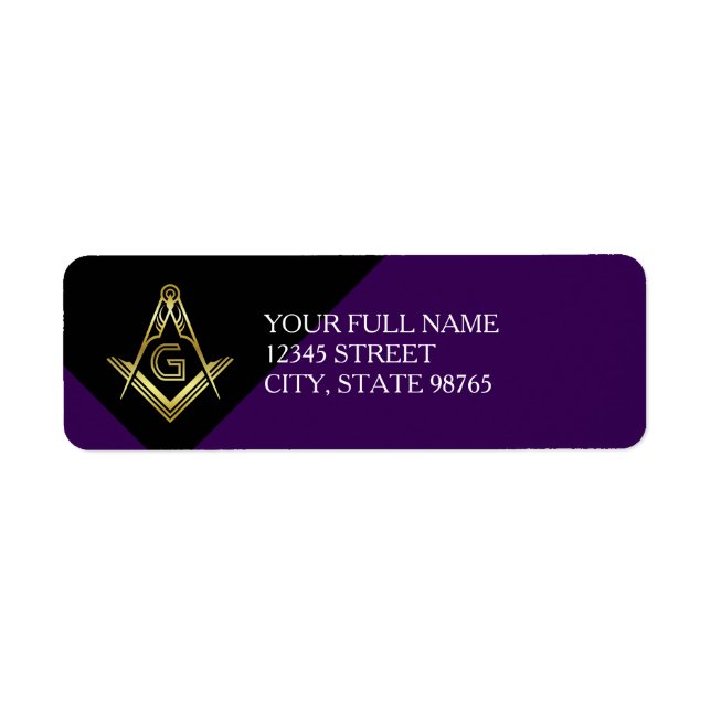 Masoniska Returetiketter | Lila och Guld Returadress Etikett (Framsidan)