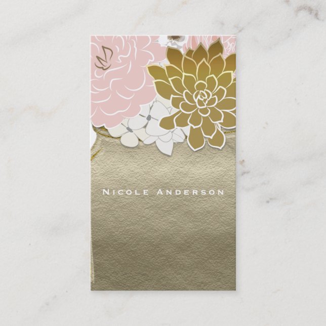 Masonkruka Blommor Rustik Blomma Rosa & Guld Chic Visitkort (Framsida)