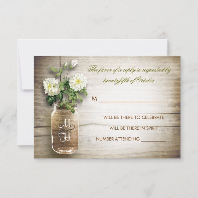 Masonkruka och vita blommor bröllop RSVP-kort OSA Kort (Framsida)