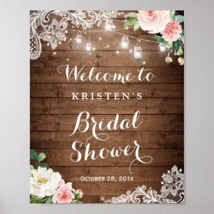 Masonkruka Strängljus Blommig Bröllopsduschskylt Poster