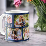 Masonry Grid Deep Blue 8 Photo Collage Kaffemugg<br><div class="desc">Personlig kaffe mugg med ett trendig-murverk med stil fotokollage av dina egna foton. Utformningen har en bakgrund färg i djupt blått, som du kan redigera om du vill. (klicka på "anpassa ytterligare" eller meddela mig om du behöver hjälp). Fotomallen är konfigurerad så att du kan ladda upp 8 av din...</div>