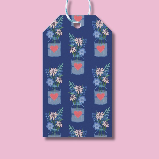 Masons burk Blommönster presentetiketter (Floral masons jar gift tag)