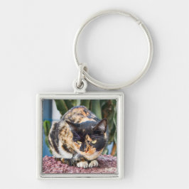 Maspalomas Cat Fyrkantig Silverfärgad Nyckelring