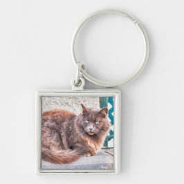 Maspalomas Cat Fyrkantig Silverfärgad Nyckelring