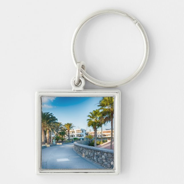 Maspalomas Fyrkantig Silverfärgad Nyckelring (Framsidan)