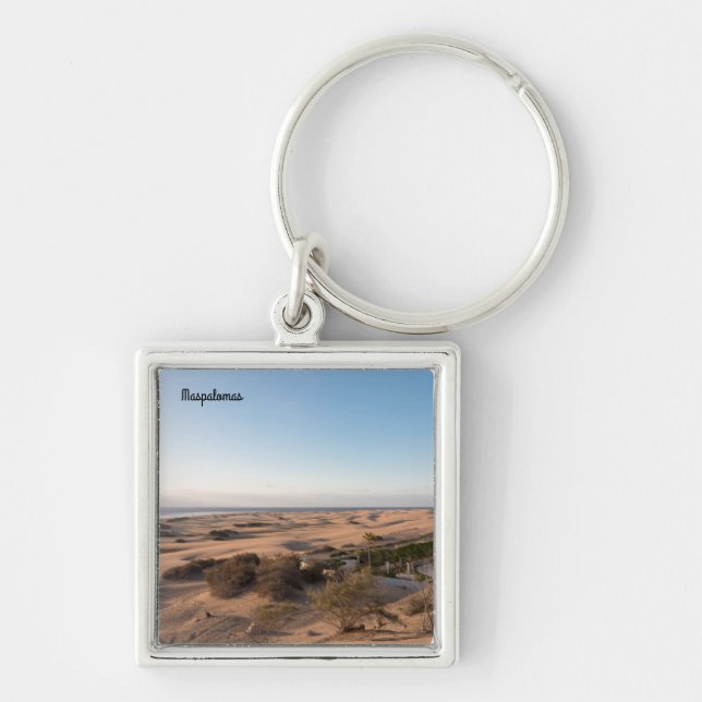 Maspalomas Sands Fyrkantig Silverfärgad Nyckelring (Framsidan)