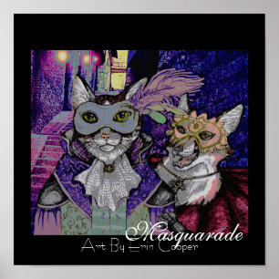 Masquarade Cat, Färg Art Print by Erin Cooper Poster