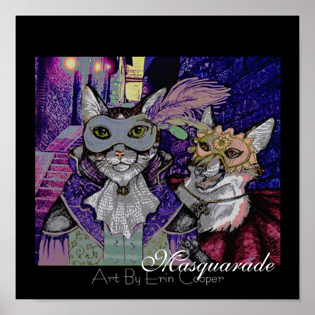 Masquarade Cat, Färg Art Print by Erin Cooper Poster (Framsidan)