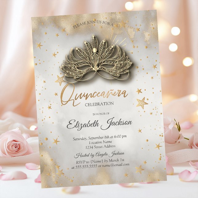 Masque Celestial Stars Guld Quinceanera Inbjudningar (Skapare uppladdad)