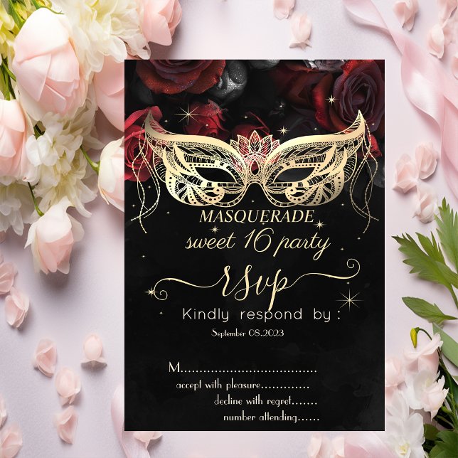 Masque-diamanter röda rosor gotisk Sweet 16 RSVP Inbjudningar (Skapare uppladdad)