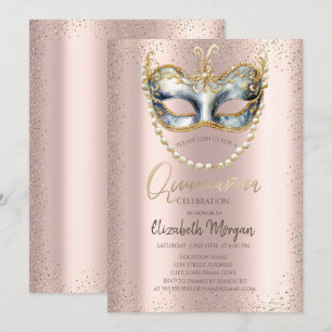 Masque,Pärlor Konfetti Roséguld Quinceañera Inbjudningar
