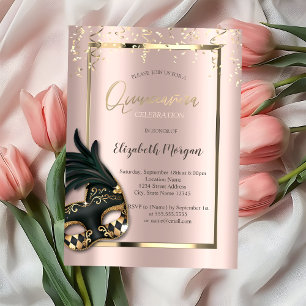 Masque Rosa Guld Masquerade Quinceañera Inbjudningar