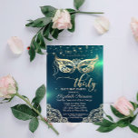 Masque, Snöre, Diamonds Grönt 30års födelsedag Par Inbjudningar<br><div class="desc">En modern,  chic och glamorös inbjudan med elegant snöre,  guld diamanter och maskmask.</div>