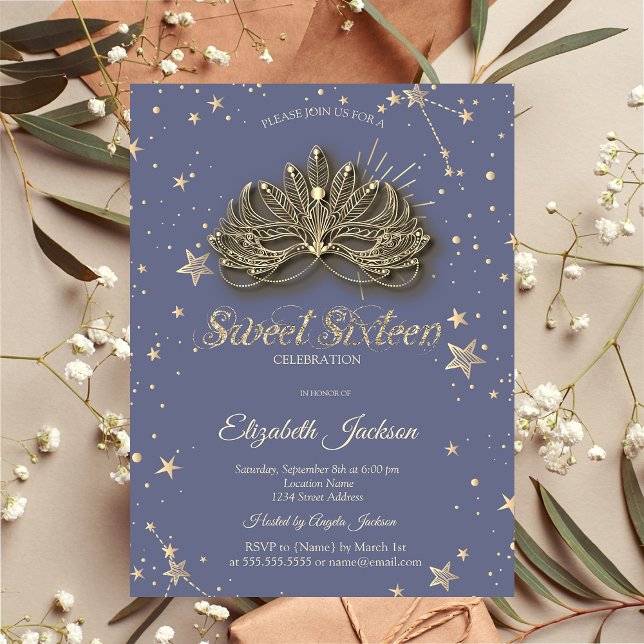 Masque Stars Pastel Lavendel Sweet 16 Inbjudningar (Skapare uppladdad)
