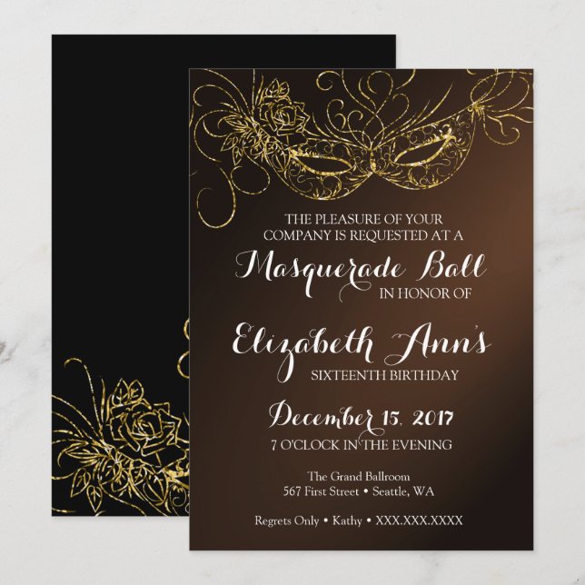 Masqueraad Boll-partiets inbjudan 5x7 (Fram/baksida)