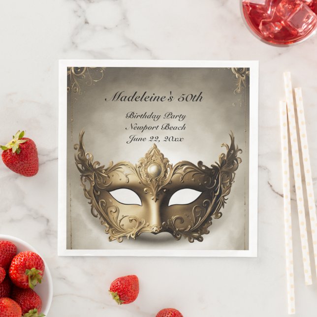 MasqueraAntique Venice Mask-Chic 50:e födelsedagen Pappersservett (Insitu)