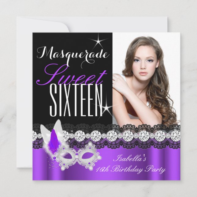 Masquerabild Sweet sixteen Sweet 16 Lila Inbjudningar (Framsida)