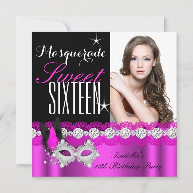 Masquerabild Sweet sixteen Sweet 16 Rosa Inbjudningar (Framsida)