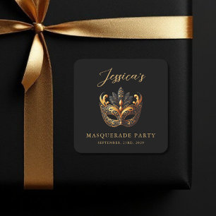 MasqueraBlack Guld Birthday Fyrkantigt Klistermärke