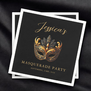 MasqueraBlack Guld Birthday Pappersservett