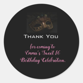 MasqueraBlack Rosa Birthday Tack Runt Klistermärke