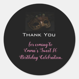 MasqueraBlack Rosa Birthday Tack Runt Klistermärke