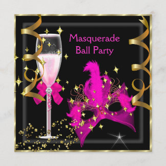 MasqueraBoll Hett-Rosa Black Guld Mask Party Inbjudningar