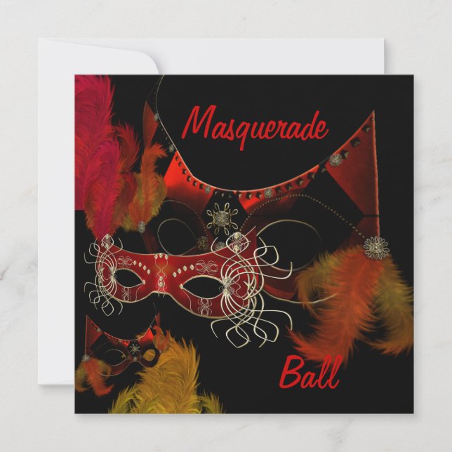 MasqueraBoll Mask Red Black Inbjudan Party (Framsida)