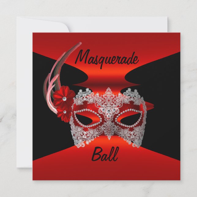 MasqueraBoll Mask Red Silke Black Inbjudan Party (Framsida)