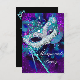 MasqueraBoll Party Teal Blue Lila Mask SML Inbjudningar