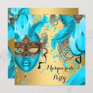 MasqueraBoll Party Teal Blue Mask Guld 3 Inbjudningar