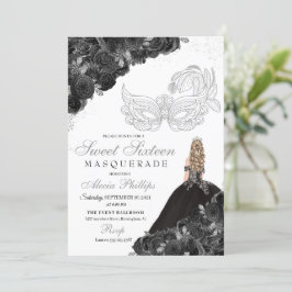 MasqueraBoll Sweet sixteen Black & Silver Inbjudningar