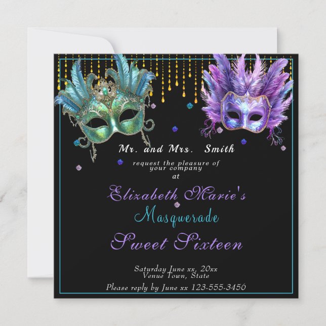 MasqueraCarnival Rosa Turcos Sweet sixteen Inbjudningar (Framsida)