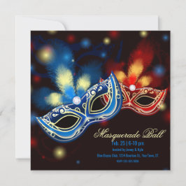 Masquerad B Red and Blue Blue Elegant Inbjudningar