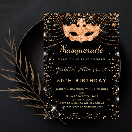 Masquerad Black guld glitter stoft födelsedagsfest Inbjudningar