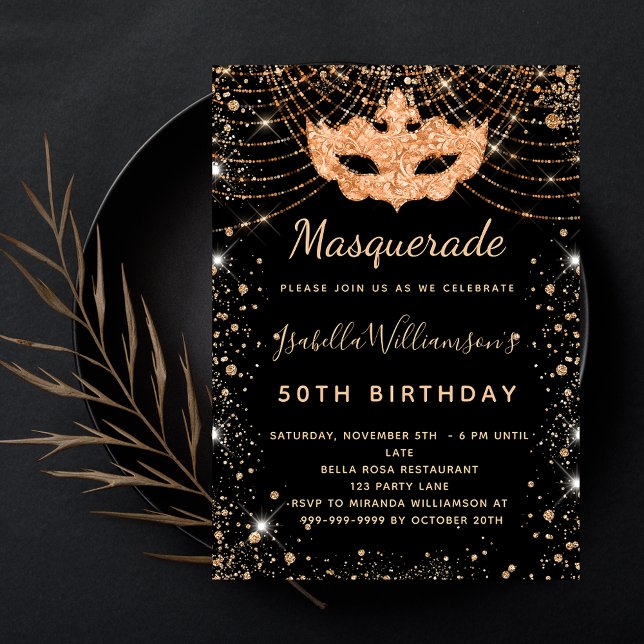 Masquerad Black guld glitter stoft födelsedagsfest Inbjudningar (Skapare uppladdad)