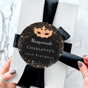 Masquerad Black guld glitter stoft födelsedagsfest Runt Klistermärke