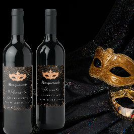 Masquerad Black guld glitter stoft födelsedagsfest Vinflaska Etikett