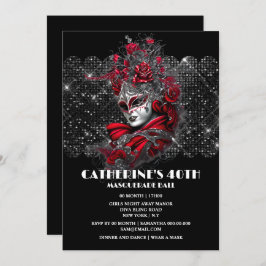 Masquerad boll födelsedag Venetian mask ro blommig Inbjudningar